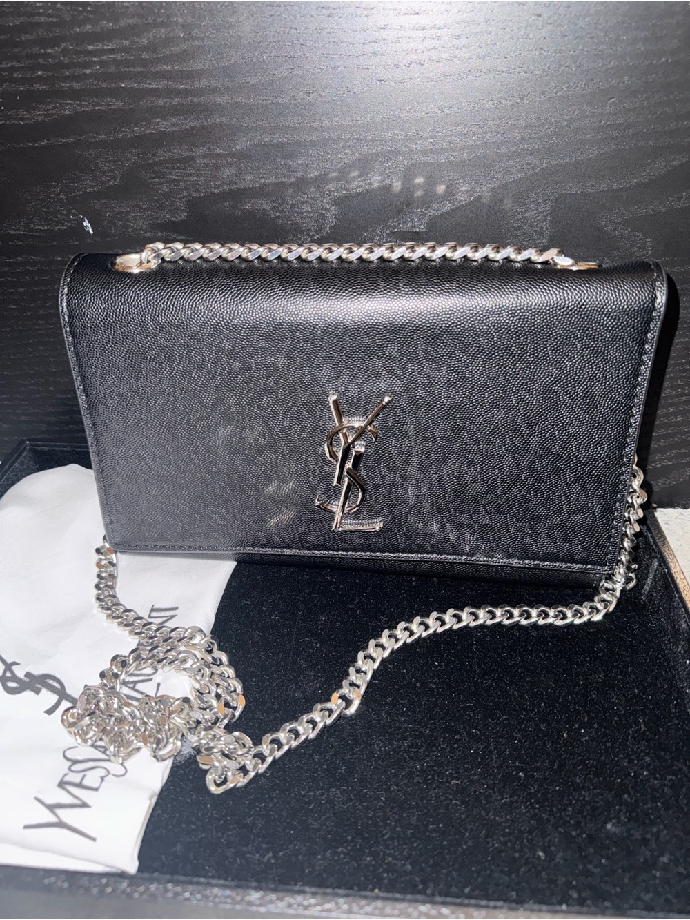 Grain de poudre Black Leather Chain Wallet on Chain (WOC)